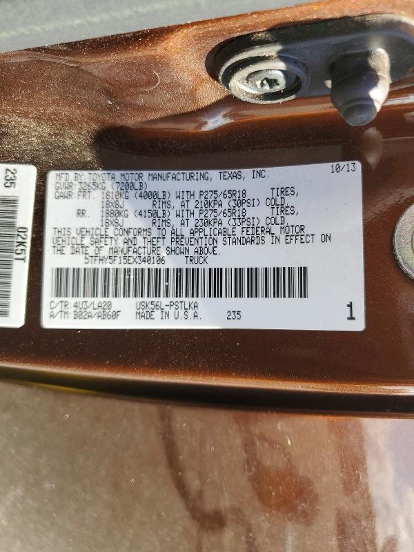 67025996 :رقم المزاد ، 5TFHY5F15EX340106 vin ، 2014 Toyota Tundra مزاد بيع