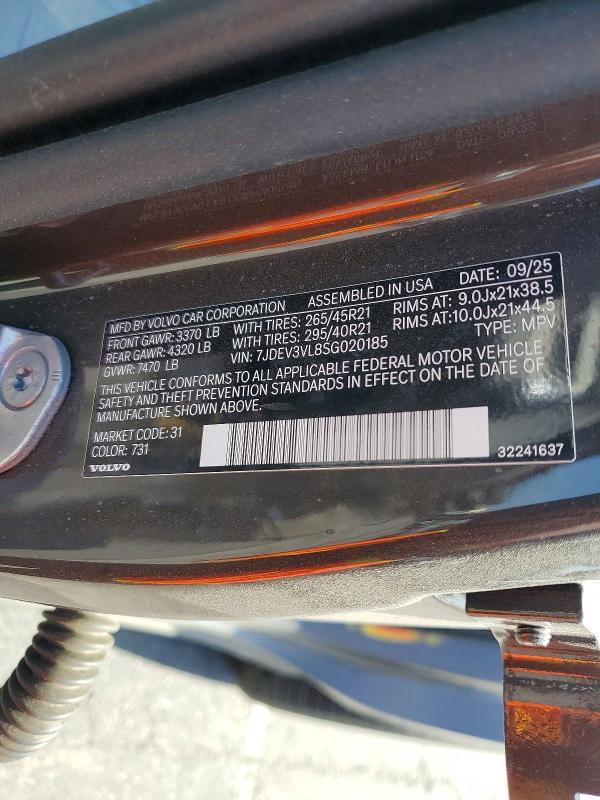 Aukcja sprzedaży 2025 Volvo Ex90, vin: 7JDEV3VL8SG020185, numer aukcji: 60924346