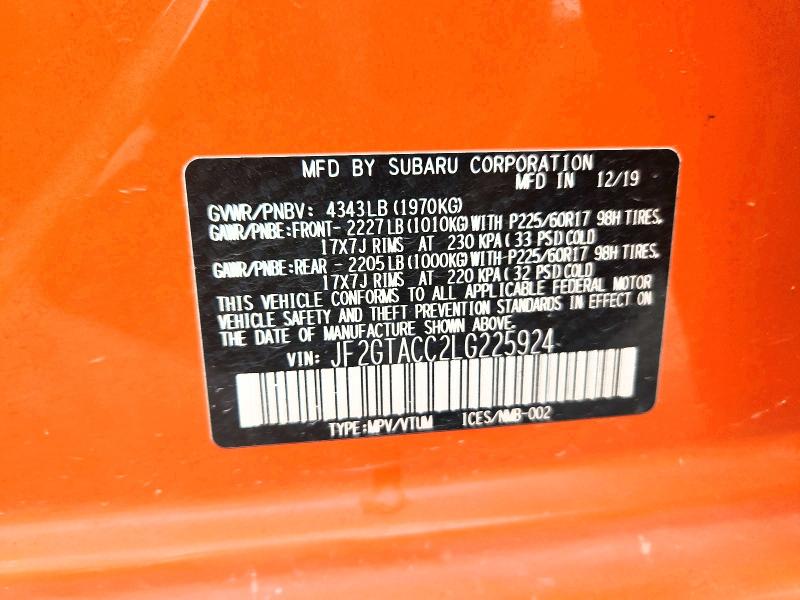 2020 Subaru Crosstrek მანქანა იყიდება აუქციონზე, vin: JF2GTACC2LG225924, აუქციონის ნომერი: 63333556