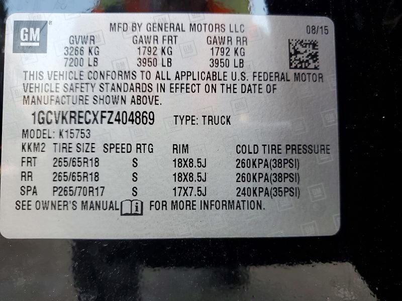 66971316 :رقم المزاد ، 1GCVKRECXFZ404869 vin ، 2015 Chevrolet Silverado مزاد بيع