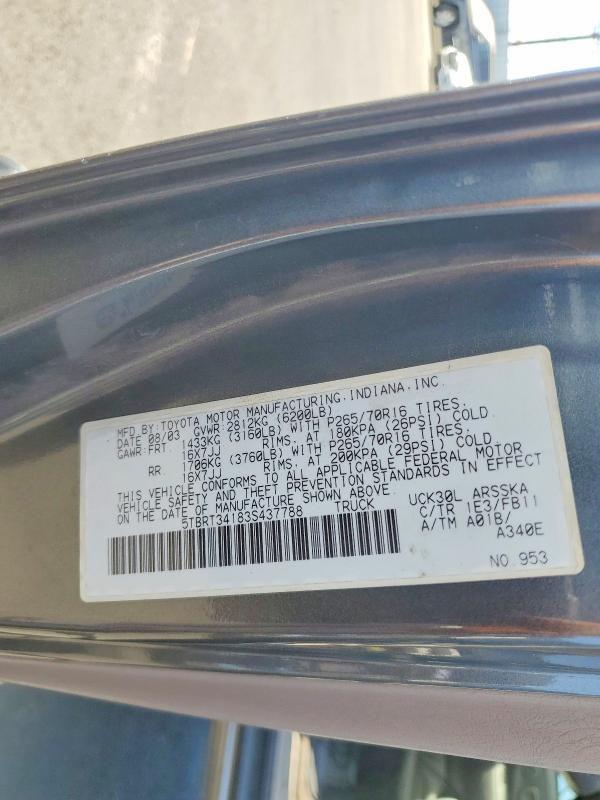 Aukcja sprzedaży 2003 Toyota Tundra, vin: 5TBRT34183S437788, numer aukcji: 64209626