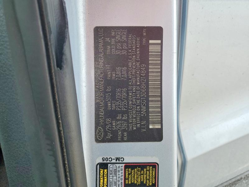 Aukcja sprzedaży 2008 Hyundai Santa Fe, vin: 5NMSG13D68H214849, numer aukcji: 65040716
