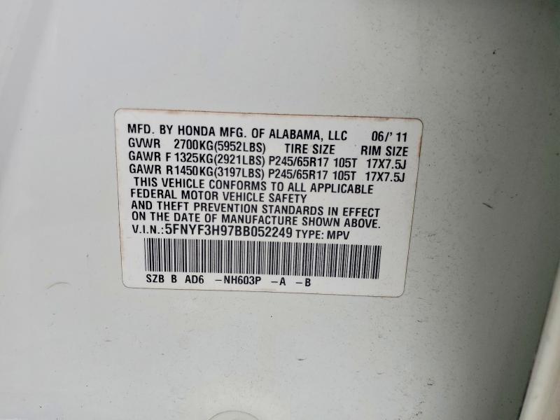 66749386 :رقم المزاد ، 5FNYF3H97BB052249 vin ، 2011 Honda Pilot مزاد بيع