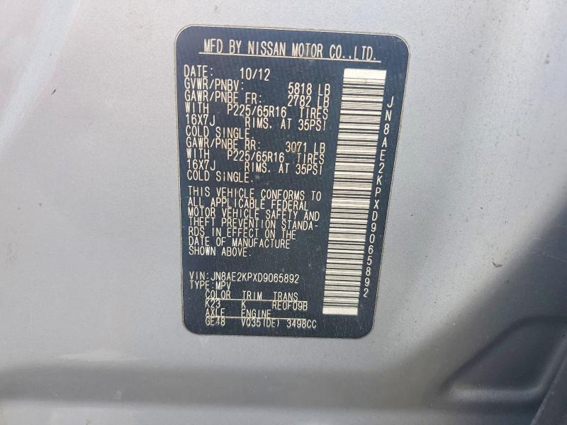 Aukcja sprzedaży 2013 Nissan Quest, vin: JN8AE2KPXD9065892, numer aukcji: 65448706