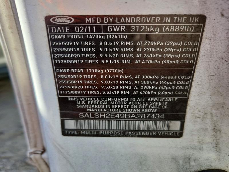 Auction sale of the 2011 Land Rover Range Rover Sport, vin: SALSH2E49BA287434, lot number: 64057316
