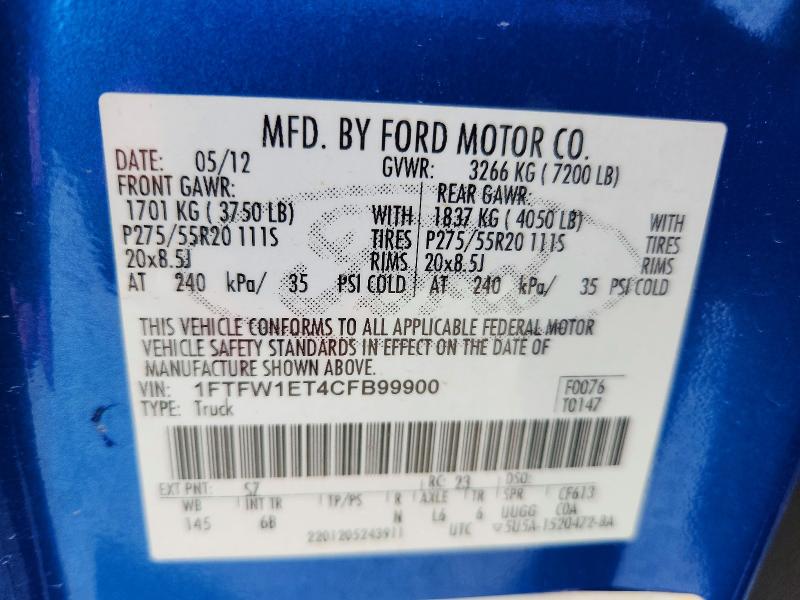 Aukcja sprzedaży 2012 Ford F150, vin: 1FTFW1ET4CFB99900, numer aukcji: 63593916