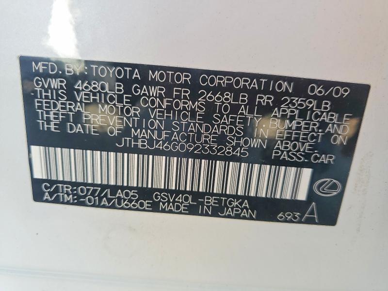 Aukcja sprzedaży 2009 Lexus Es, vin: JTHBJ46G092332845, numer aukcji: 65332716