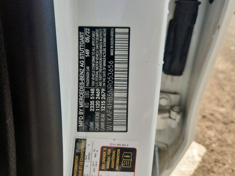 2022 Mercedes-benz C მანქანა იყიდება აუქციონზე, vin: W1KAF4HB5NR053656, აუქციონის ნომერი: 62834426