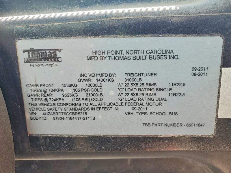 Продаж на аукціоні авто 2012 Thomabuses Bus, vin: 4UZABRDT5CCBR5215, номер лоту: 66797506