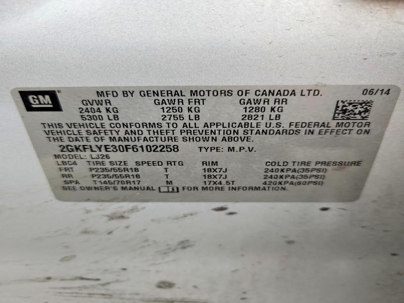 64791186 :رقم المزاد ، 2GKFLYE30F6102258 vin ، 2015 Gmc Terrain مزاد بيع