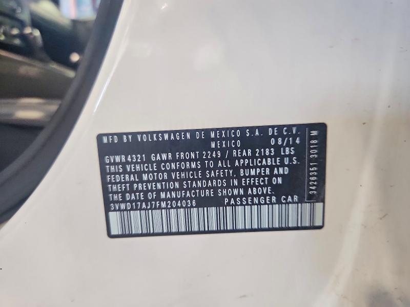 Продажа на аукционе авто 2015 Volkswagen Jetta, vin: 3VWD17AJ7FM204036, номер лота: 66991636