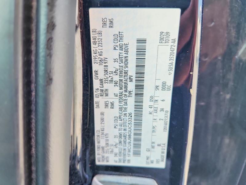 Продажа на аукционе авто 2016 Ford Escape, vin: 1FMCU9J98GUC53326, номер лота: 63780946