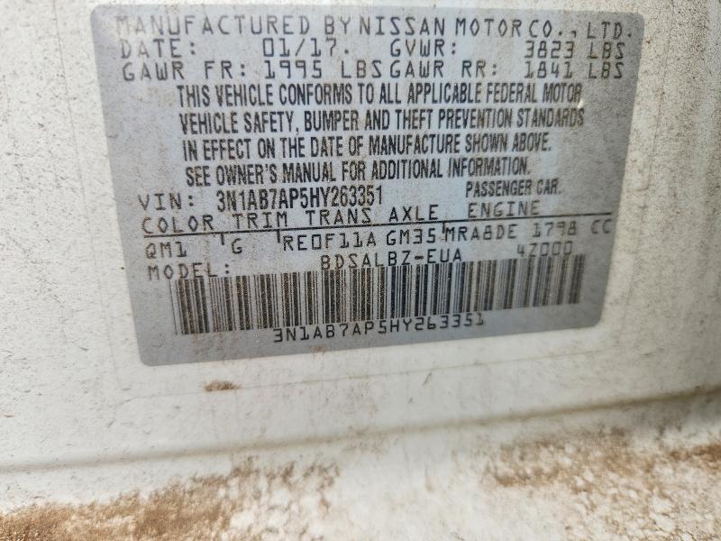 67377186 :رقم المزاد ، 3N1AB7AP5HY263351 vin ، 2017 Nissan Sentra مزاد بيع