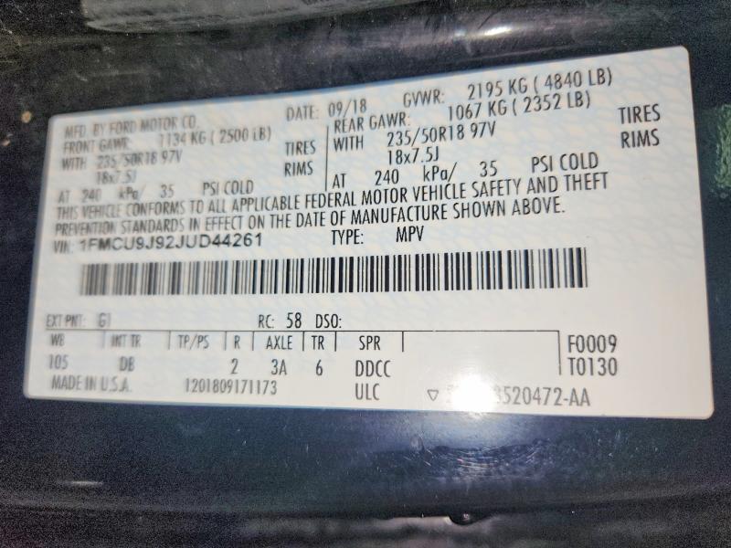Продаж на аукціоні авто 2018 Ford Escape, vin: 1FMCU9J92JUD44261, номер лоту: 63045426