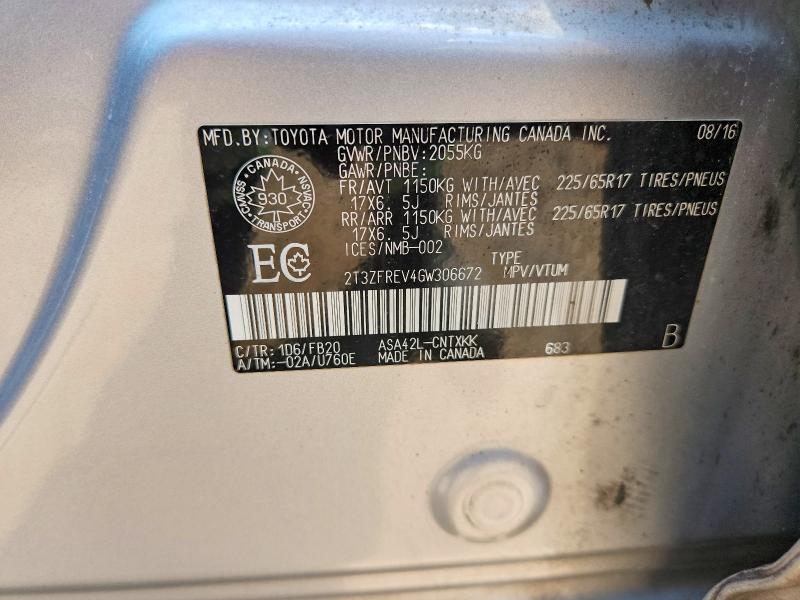 Aukcja sprzedaży 2016 Toyota Rav4, vin: 2T3ZFREV4GW306672, numer aukcji: 64646246