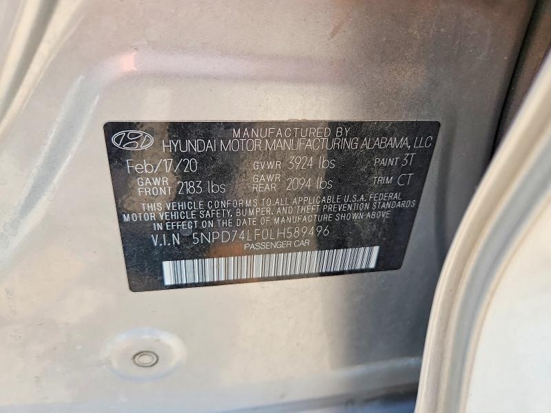 Продаж на аукціоні авто 2020 Hyundai Elantra, vin: 5NPD74LF0LH589496, номер лоту: 64328166