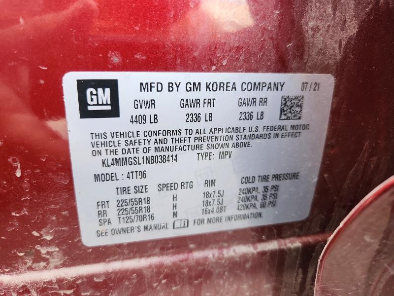 65411666 :رقم المزاد ، KL4MMGSL1NB038414 vin ، 2022 Buick Encore Gx مزاد بيع