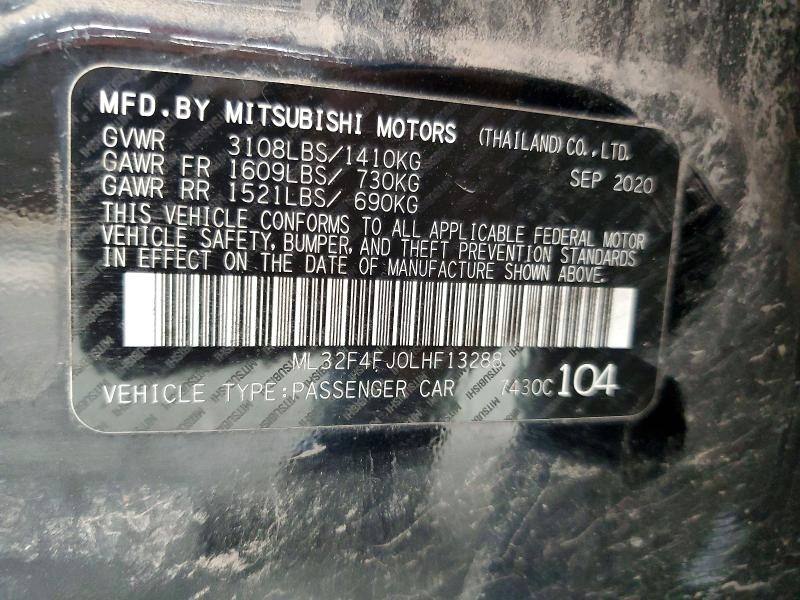 63527776 :رقم المزاد ، ML32F4FJ0LHF13288 vin ، 2020 Mitsubishi Mirage مزاد بيع