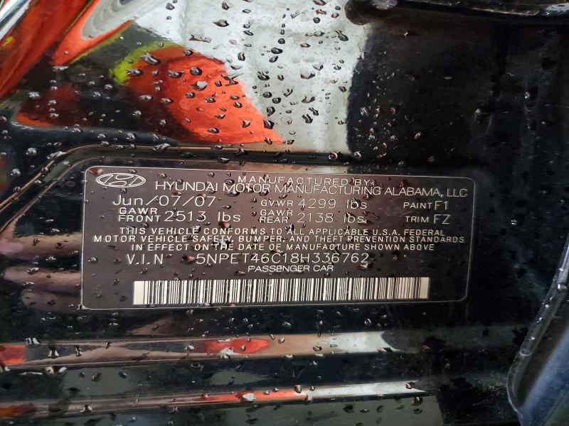 63818856 :رقم المزاد ، 5NPET46C18H336762 vin ، 2008 Hyundai Sonata مزاد بيع
