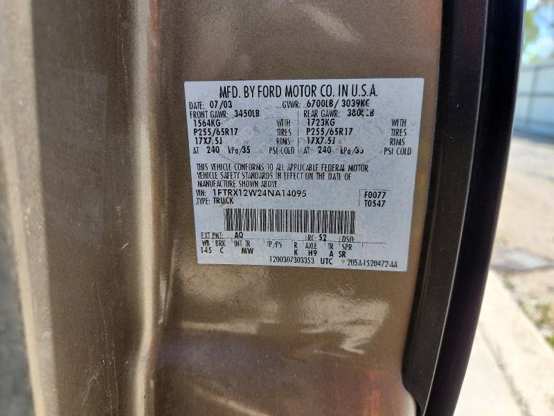 2004 Ford F150 მანქანა იყიდება აუქციონზე, vin: 1FTRX12W24NA14095, აუქციონის ნომერი: 64156276