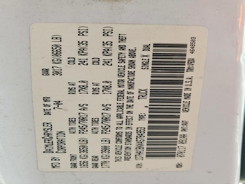 Aukcja sprzedaży 2004 Dodge Ram 1500, vin: 1D7HA18NX4S784953, numer aukcji: 65566656