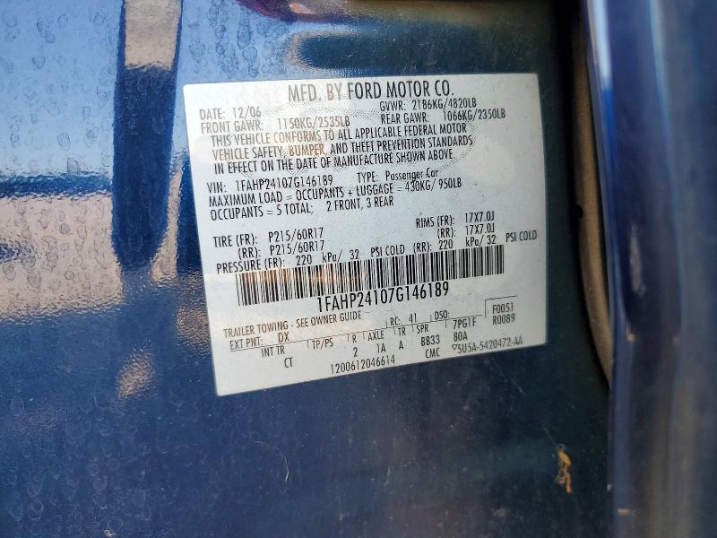 64693886 :رقم المزاد ، 1FAHP24107G146189 vin ، 2007 Ford Five Hundred مزاد بيع