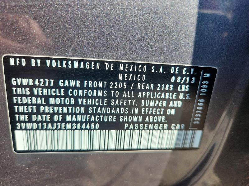 2014 Volkswagen Jetta მანქანა იყიდება აუქციონზე, vin: 3VWD17AJ7EM364450, აუქციონის ნომერი: 63754186