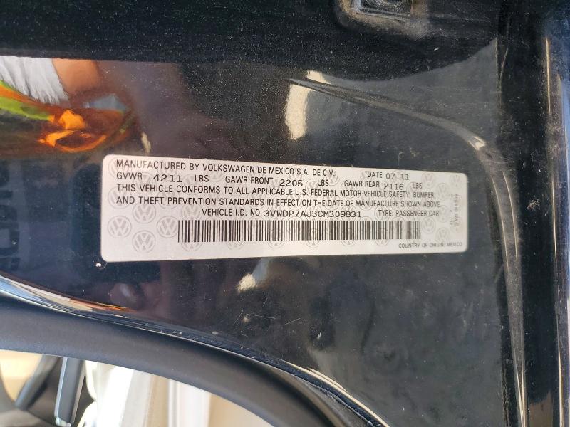Auction sale of the 2012 Volkswagen Jetta, vin: 3VWDP7AJ3CM309831, lot number: 63779256