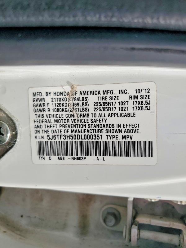 2013 Honda Crosstour მანქანა იყიდება აუქციონზე, vin: 5J6TF3H50DL000351, აუქციონის ნომერი: 66185126