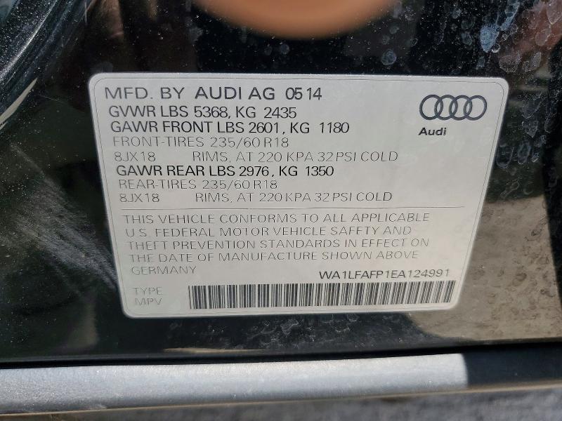 61898116 :رقم المزاد ، WA1LFAFP1EA124991 vin ، 2014 Audi Q5 مزاد بيع
