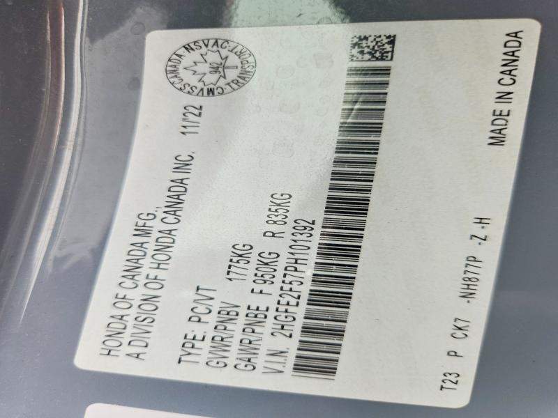 62966956 :رقم المزاد ، 2HGFE2F57PH101392 vin ، 2023 Honda Civic مزاد بيع