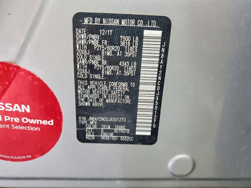 Aukcja sprzedaży 2018 Nissan Armada, vin: JN8AY2NC0JX501270, numer aukcji: 65370456