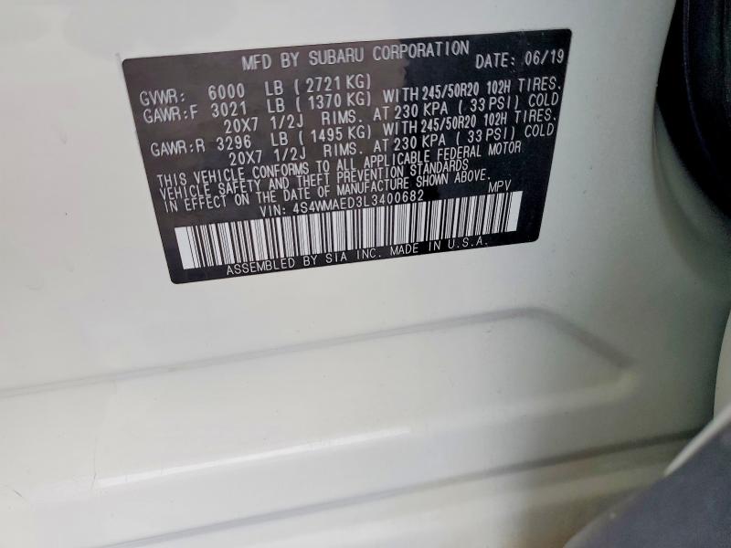 66996356 :رقم المزاد ، 4S4WMAED3L3400682 vin ، 2020 Subaru Ascent مزاد بيع