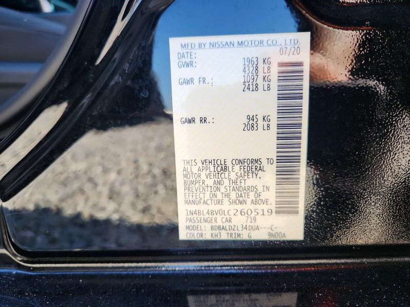2020 Nissan Altima მანქანა იყიდება აუქციონზე, vin: 1N4BL4BV0LC260519, აუქციონის ნომერი: 65709026