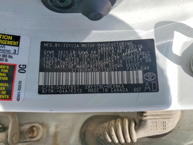 Aukcja sprzedaży 2019 Toyota Corolla, vin: 2T1BURHE6KC138071, numer aukcji: 66543246