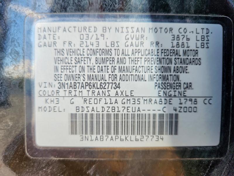 Продажа на аукционе авто 2019 Nissan Sentra, vin: 3N1AB7AP6KL627734, номер лота: 66031396