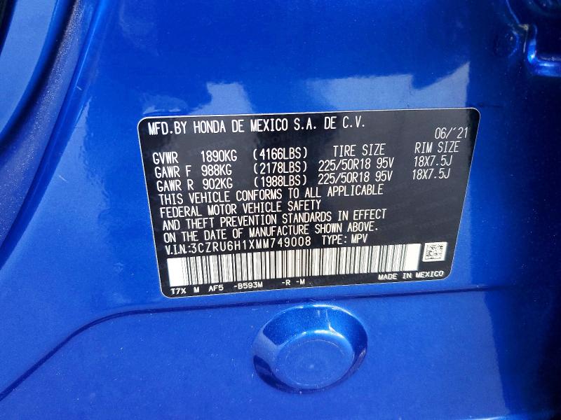 64316066 :رقم المزاد ، 3CZRU6H1XMM749008 vin ، 2021 Honda Hr-v مزاد بيع