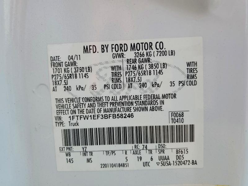 Aukcja sprzedaży 2011 Ford F150, vin: 1FTFW1EF3BFB58246, numer aukcji: 63229666