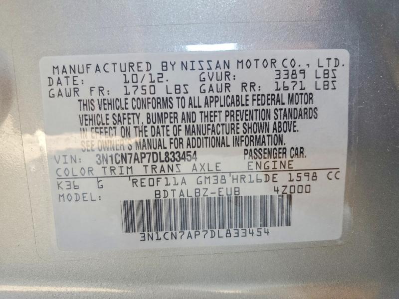 Aukcja sprzedaży 2013 Nissan Versa, vin: 3N1CN7AP7DL833454, numer aukcji: 64477876