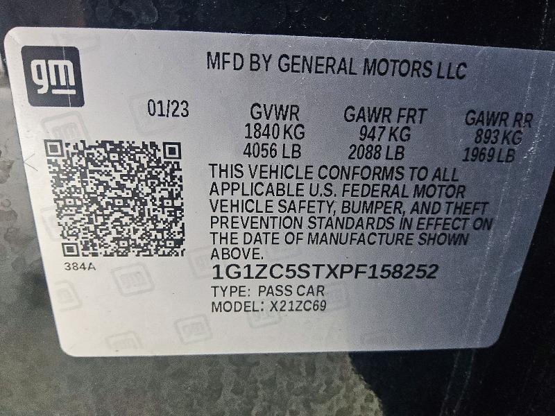 2023 Chevrolet Malibu მანქანა იყიდება აუქციონზე, vin: 1G1ZC5STXPF158252, აუქციონის ნომერი: 64210506