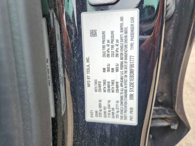 Aukcja sprzedaży 2021 Tesla Model 3, vin: 5YJ3E1EB3MF961777, numer aukcji: 64340866