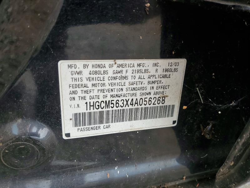 Aukcja sprzedaży 2004 Honda Accord, vin: 1HGCM563X4A056268, numer aukcji: 65359026