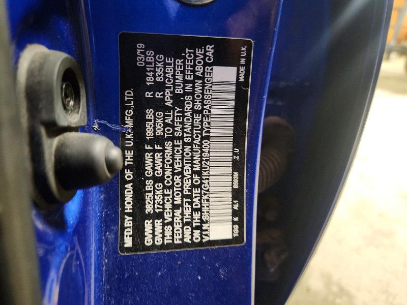 Aukcja sprzedaży 2019 Honda Civic, vin: SHHFK7G41KU219400, numer aukcji: 64289936