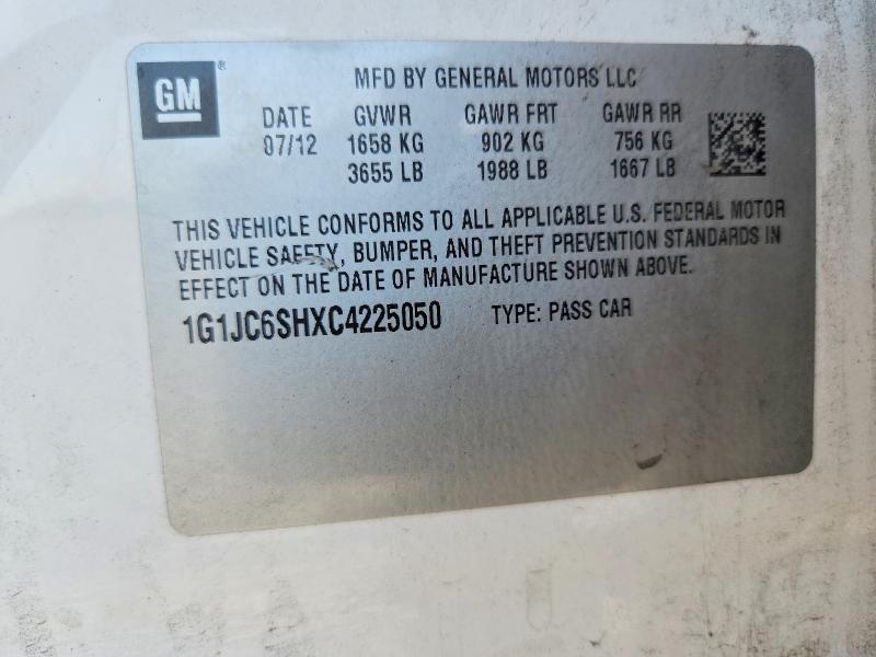 62891606 :رقم المزاد ، 1G1JC6SHXC4225050 vin ، 2012 Chevrolet Sonic مزاد بيع