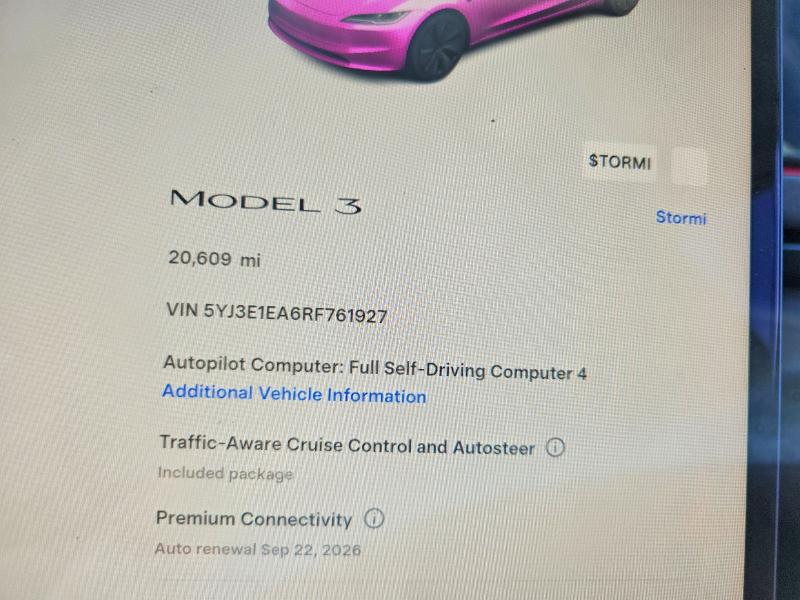 66596346 :رقم المزاد ، 5YJ3E1EA6RF761927 vin ، 2024 Tesla Model 3 مزاد بيع