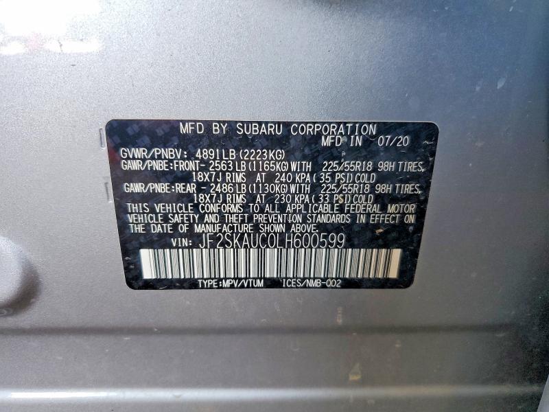 67017796 :رقم المزاد ، JF2SKAUC0LH600599 vin ، 2020 Subaru Forester مزاد بيع