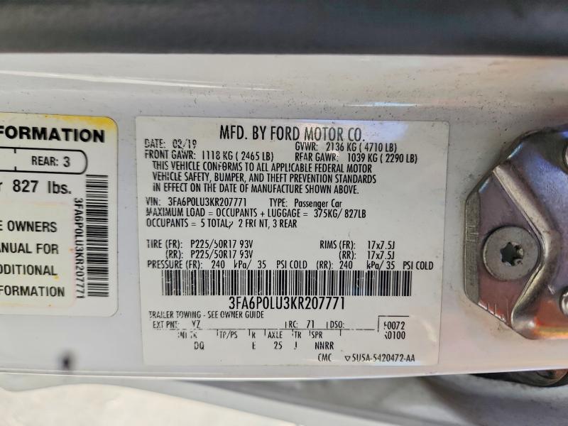 Продажа на аукционе авто 2019 Ford Fusion, vin: 3FA6P0LU3KR207771, номер лота: 69643416