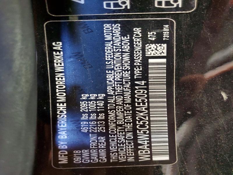 2019 Bmw 430xi მანქანა იყიდება აუქციონზე, vin: WBA4W5C52KAE50914, აუქციონის ნომერი: 65655226