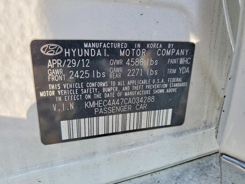 2012 Hyundai Sonata მანქანა იყიდება აუქციონზე, vin: KMHEC4A47CA034288, აუქციონის ნომერი: 63742586