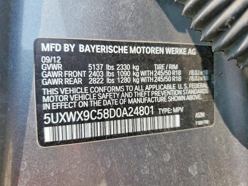 2013 Bmw X3 მანქანა იყიდება აუქციონზე, vin: 5UXWX9C58D0A24801, აუქციონის ნომერი: 64259506